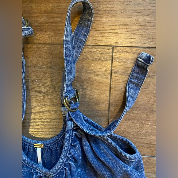 Free People Convertible Ruffle Hem Denim Jumper Dress - Picture 6 of 7